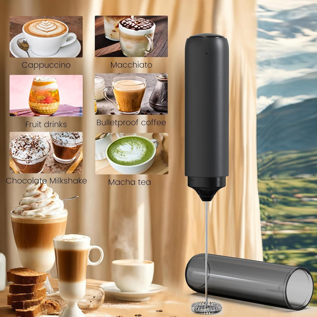 Electric Rechargeable Milk Mixer Handheld Frother USB Charging Black 1pc