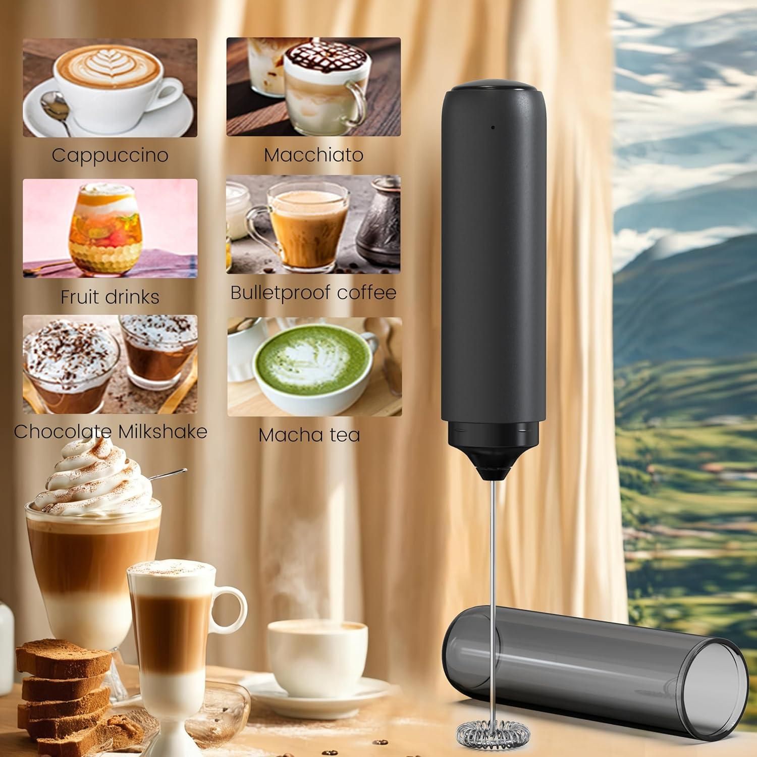 Electric Rechargeable Milk Mixer Handheld Frother USB Charging Black 1pc