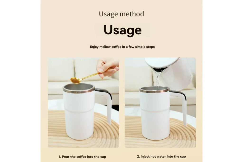 Electric Stirring Cup White 8x13.8cm 380ml with Temperature Display 1pc