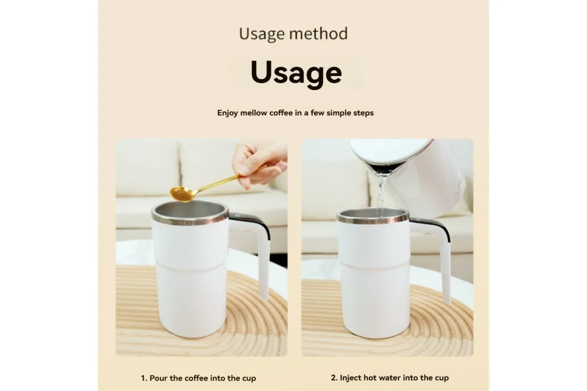 Electric Stirring Cup White 8x13.8cm 380ml with Temperature Display 1pc