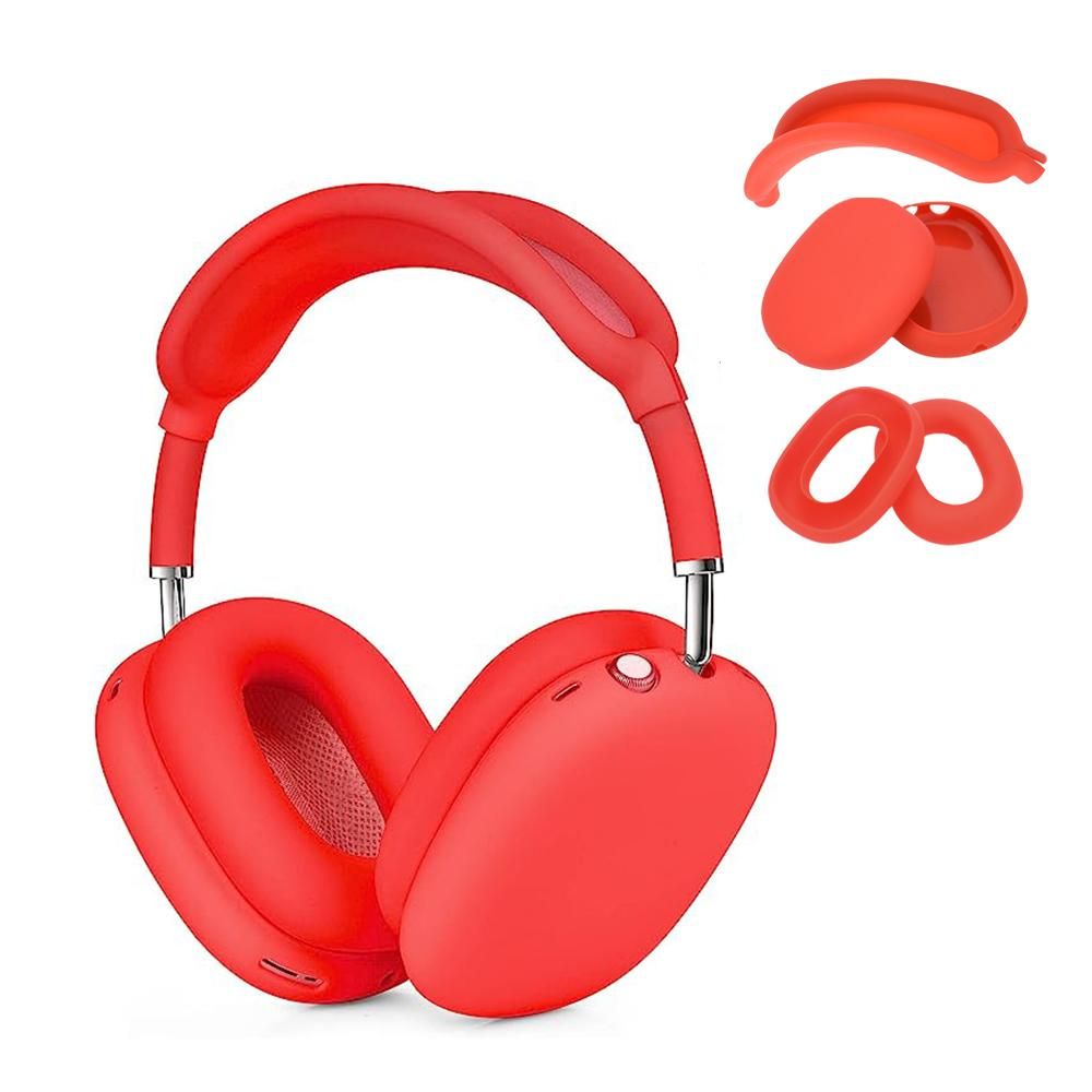 Silicone Case Cover for AirPods Max Headphones Clear Soft Ear Pad Protective Sleeves -Red