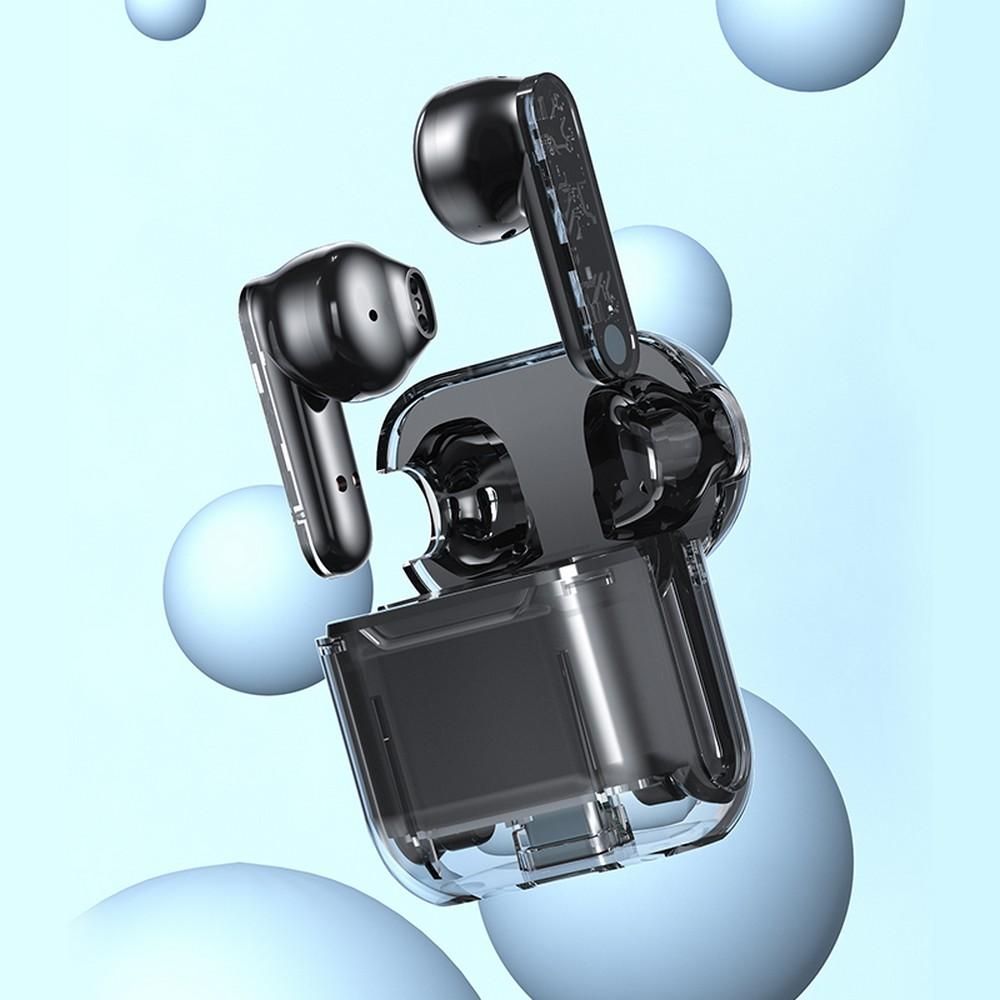 TWS Wireless Earphones 5.3 Bluetooth Headset with Mic HD Sound Auriculares Transparent Cute Half in Ear Headphones -Black