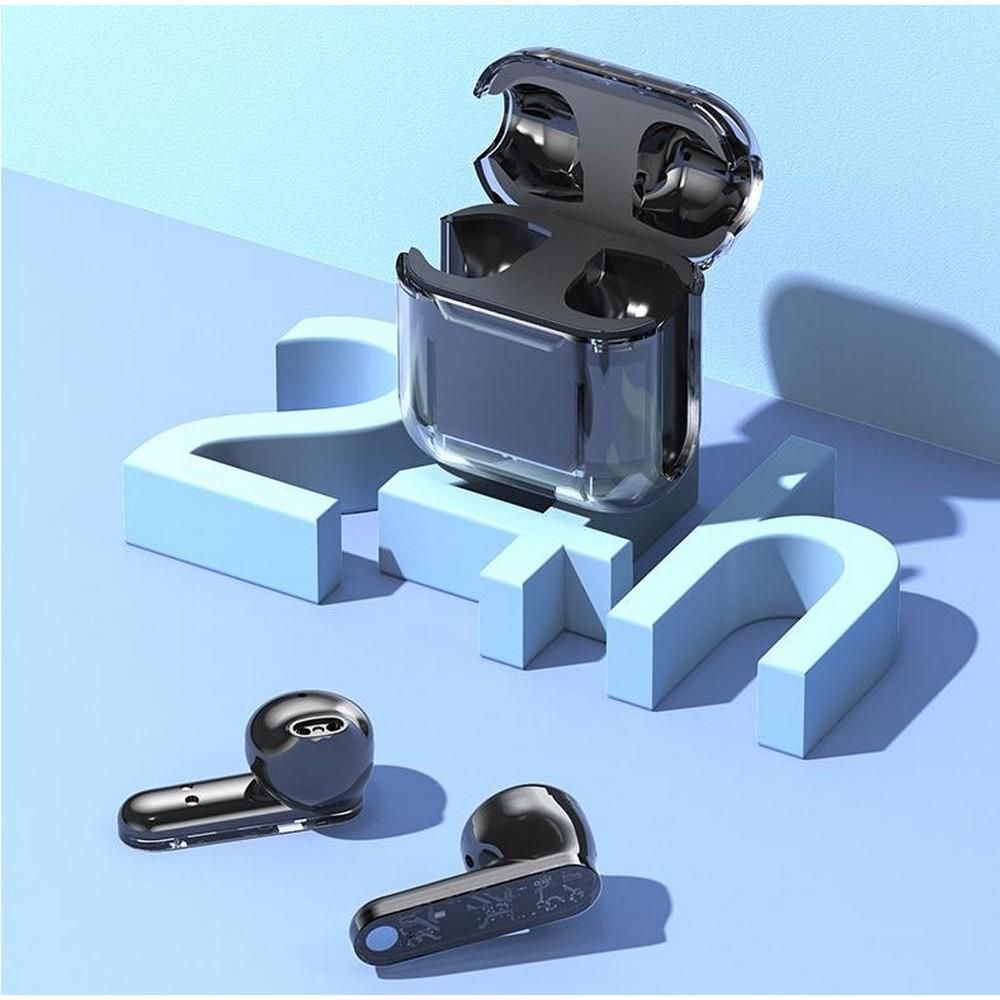 TWS Wireless Earphones 5.3 Bluetooth Headset with Mic HD Sound Auriculares Transparent Cute Half in Ear Headphones -Black