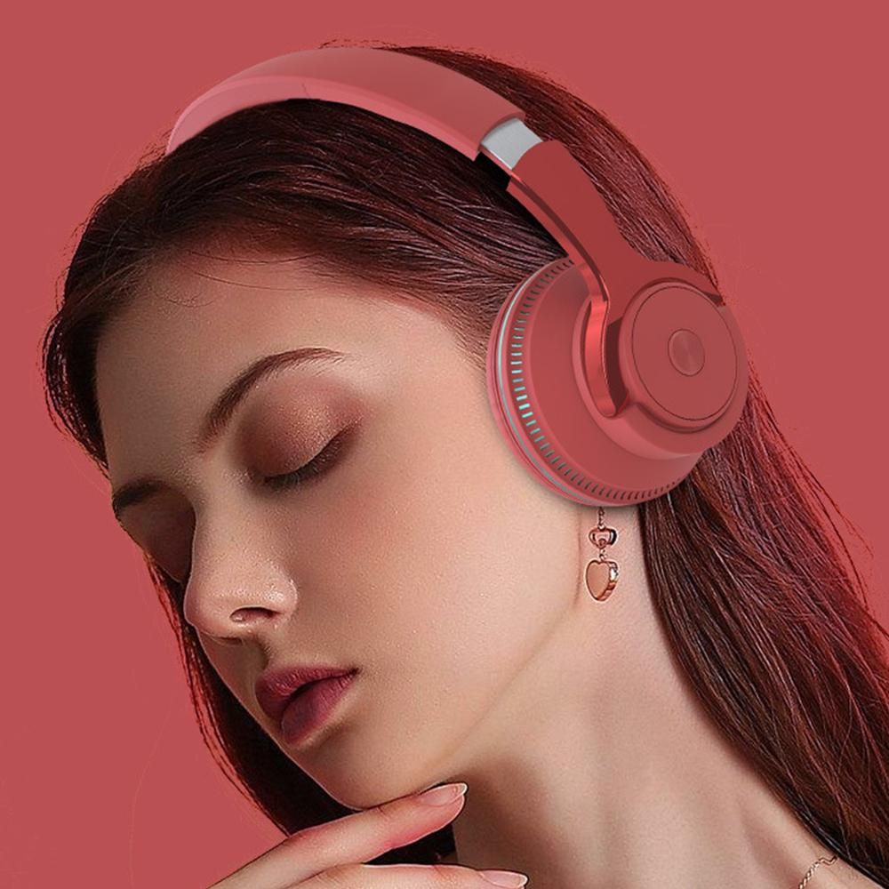 Wireless Bluetooth Headphones Over Ear Foldable Stereo Noise Cancelling Earphone for Travel Home Office -Red