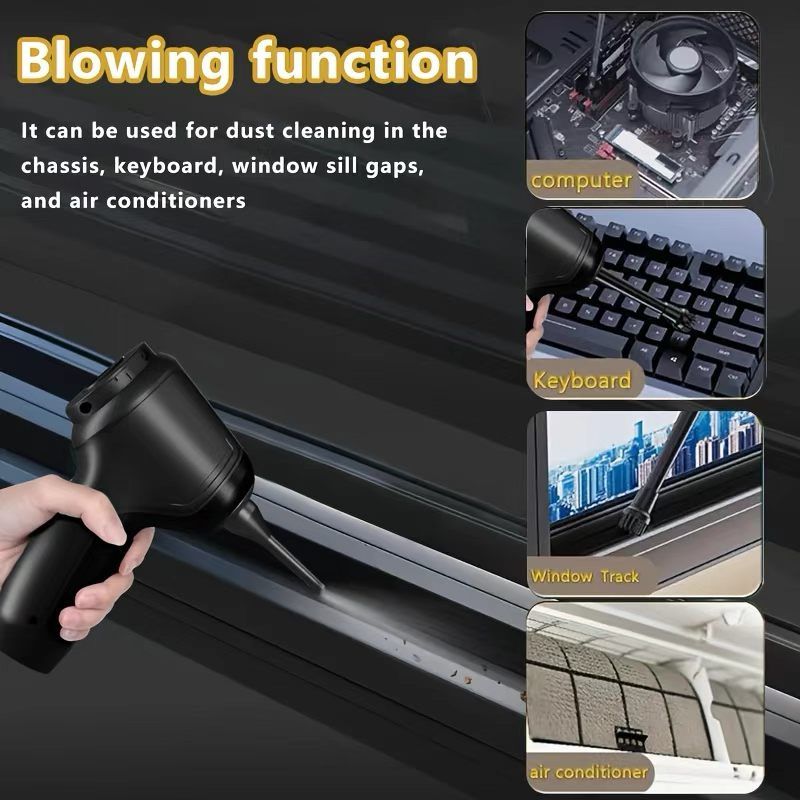 3-in-1 Cordless Handheld Vacuum Cleaner, Multifunction Car and Home Blower and Vacuum for Pet Hair, Window, and Keyboard Cleaning - Green