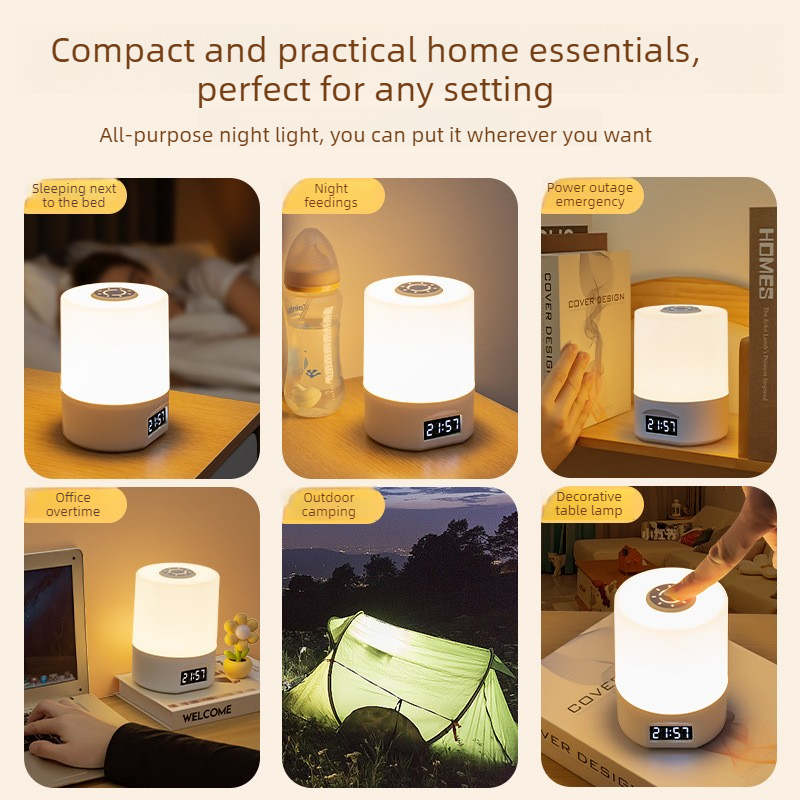 Remote Control Touch Bedside Night Light with Digital Clock, 3 Color Temperature & Dimmable LED Table Lamp,for Bedroom Baby Room Dorm