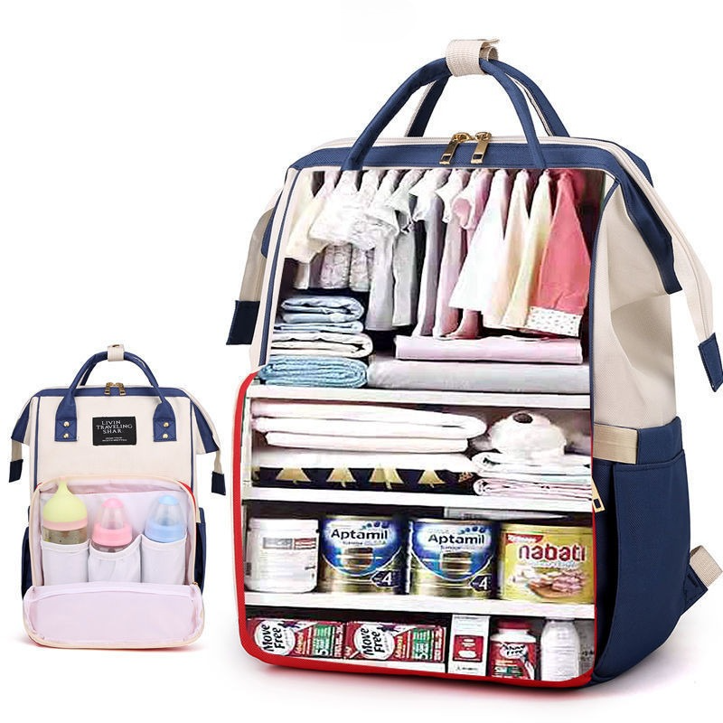 Large Capacity Dry/Wet Separate Nylon Backpack, Multifunctional Portable, Multi-Pocket Baby Diaper Bag Handbag - Pink