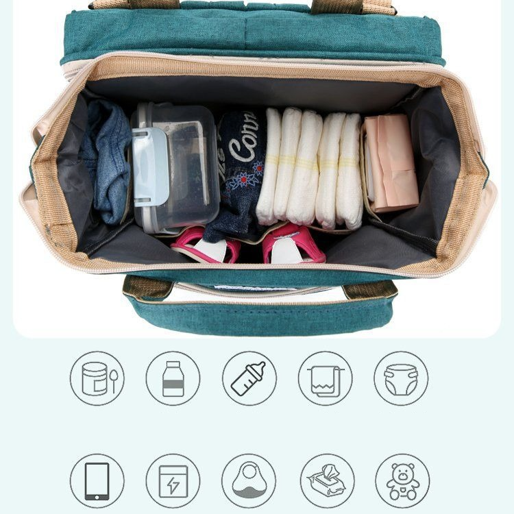 Convertible Baby Bed Diaper Backpack, Waterproof Oxford Multifunction Mommy Bag, 3-Way Hand/Shoulder/Backpack for Travel and Outdoor Use - Black
