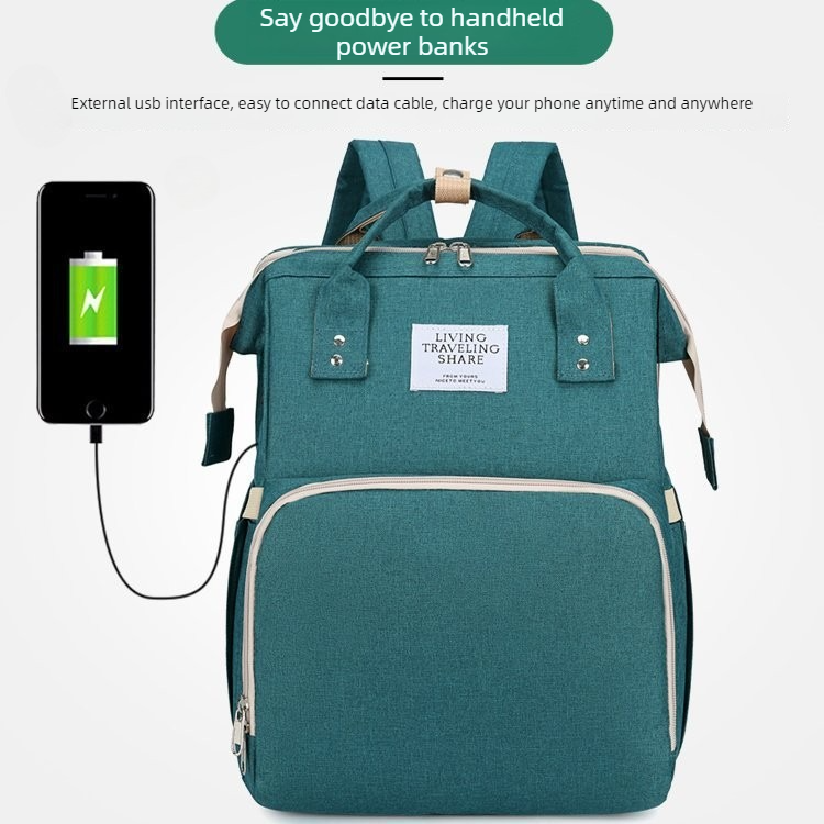 Convertible Baby Bed Diaper Backpack, Waterproof Oxford Multifunction Mommy Bag, 3-Way Hand/Shoulder/Backpack for Travel and Outdoor Use - Green