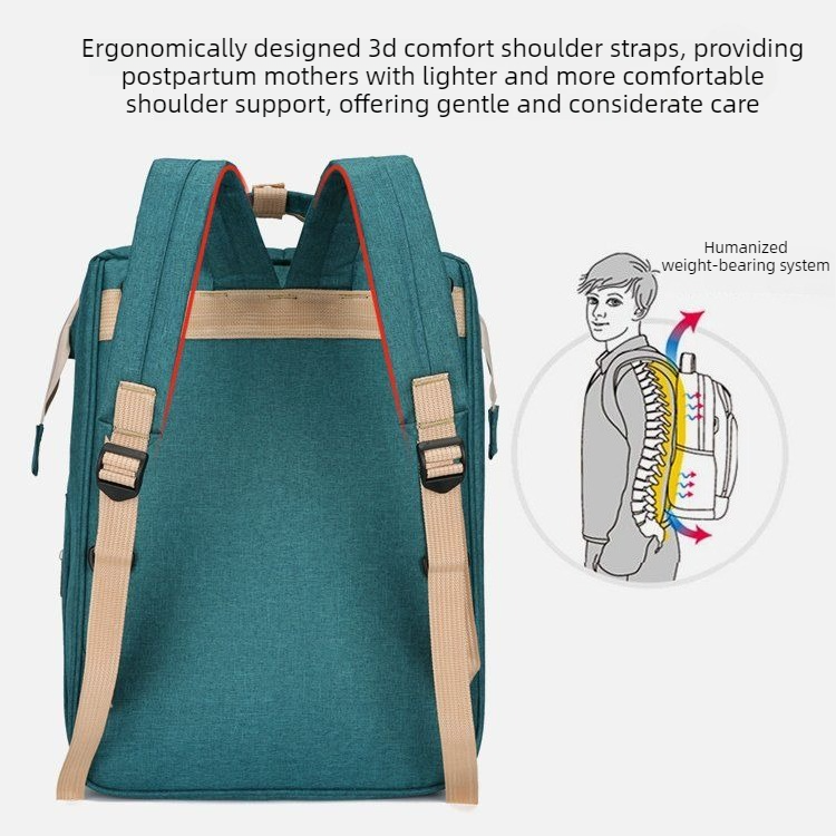 Convertible Baby Bed Diaper Backpack, Waterproof Oxford Multifunction Mommy Bag, 3-Way Hand/Shoulder/Backpack for Travel and Outdoor Use - Green