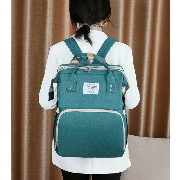 Convertible Baby Bed Diaper Backpack, Waterproof Oxford Multifunction Mommy Bag, 3-Way Hand/Shoulder/Backpack for Travel and Outdoor Use - Green
