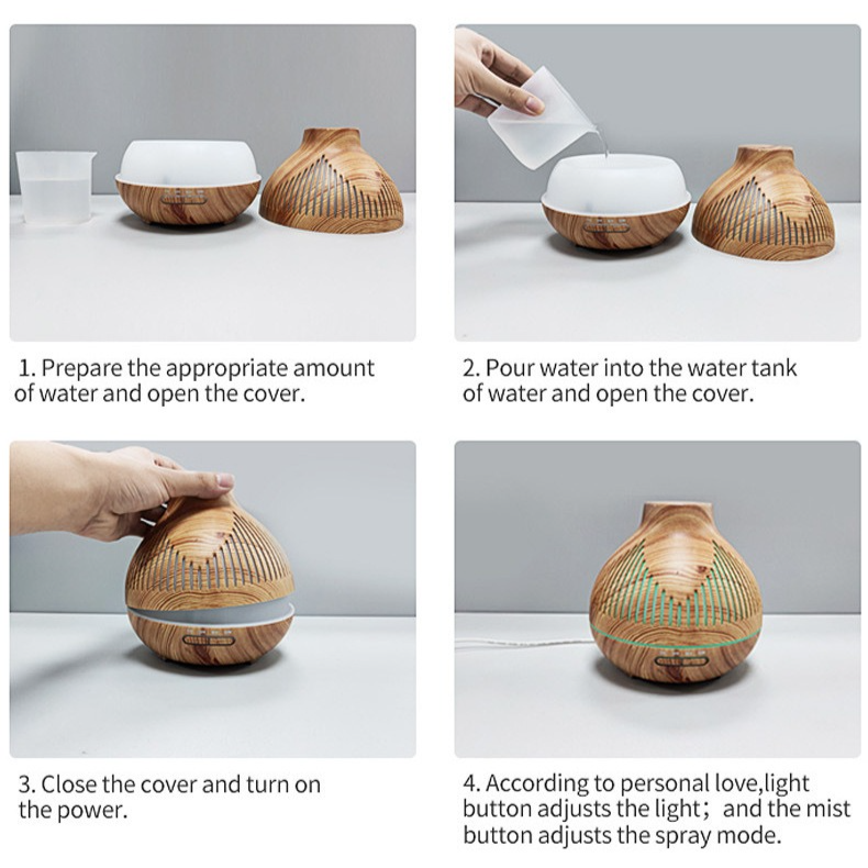 (2-Pack) 500mL Wood-Grain Ultrasonic Diffuser and Humidifier, 7-Color LED Night Light with Timer, for Home, Bedroom, or Office (10–30㎡) – Dark Wood
