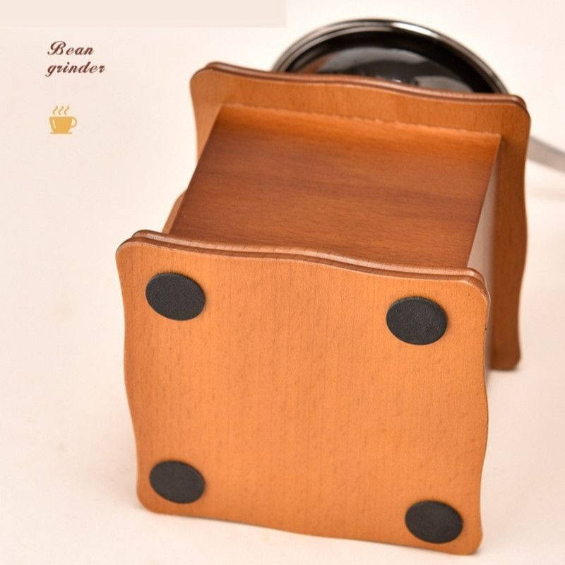 Vintage Wooden Hand Coffee Grinder, Manual Coffee Bean Mill with Ceramic Burr for Home Use—Light Brown