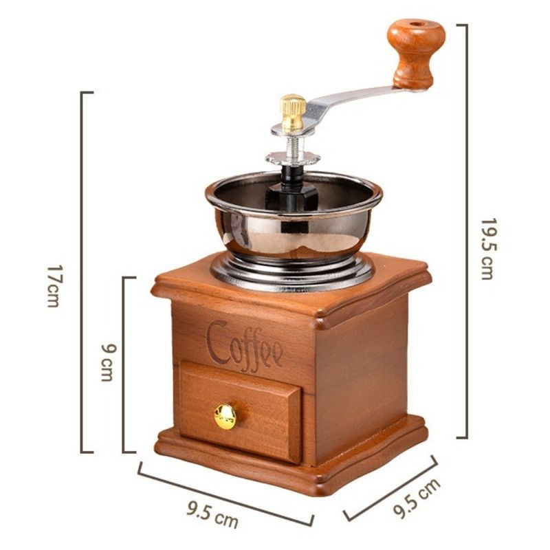Vintage Wooden Hand Coffee Grinder, Manual Coffee Bean Mill with Ceramic Burr for Home Use—Light Brown