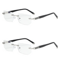 Business Metal Rimless Cut Anti Blue Light Reading Glasses, 2 Pack Different Powers +1.50 & +2.00 Diopter Fashion Readers for Men Women