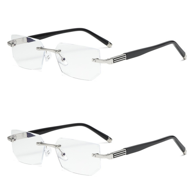Business Metal Rimless Cut Anti Blue Light Reading Glasses, 2 Pack Different Powers +2.00 & +2.50 Diopter Fashion Readers for Men Women