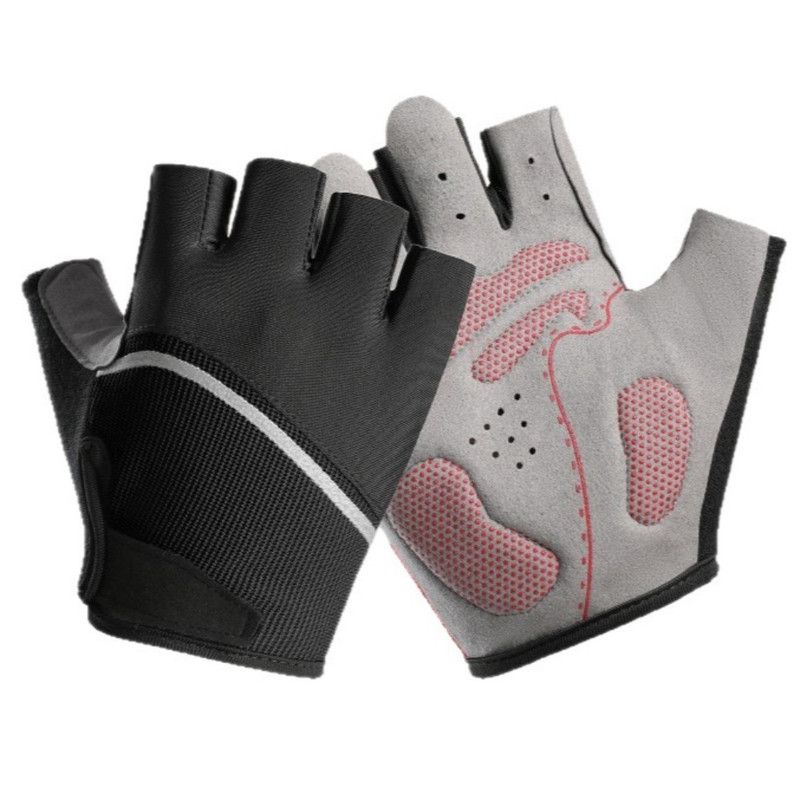 Black, Size M - One Pair - Breathable Mesh Half-Finger Sports Gloves, Non-Slip Silicone Shock-Absorbing Gloves for Cycling and Fitness