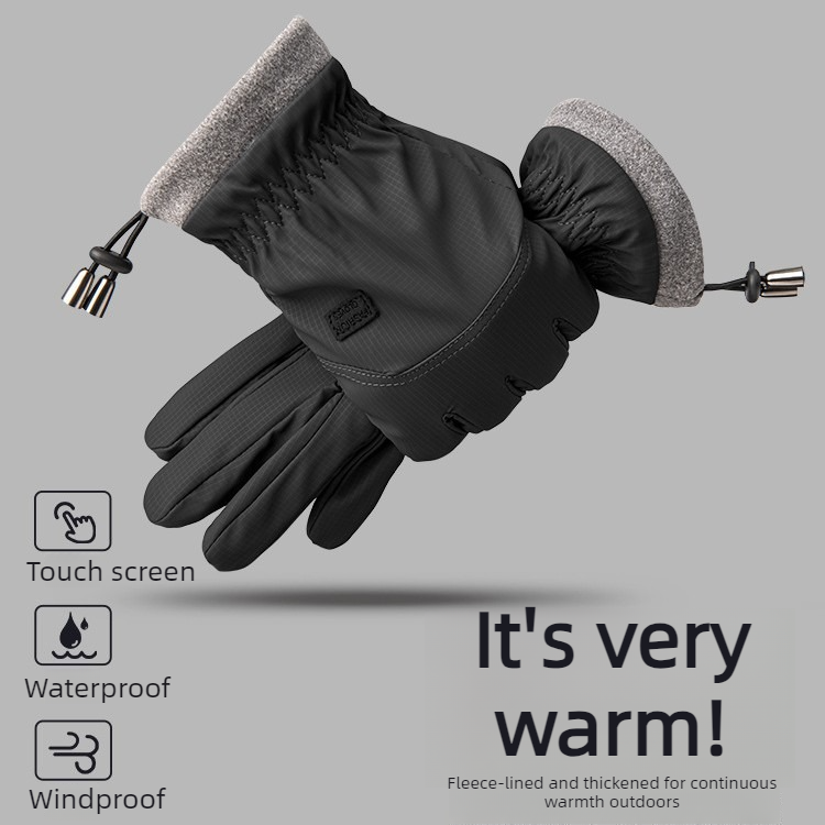 Winter Fleece-Lined Touchscreen Gloves, Windproof, Water-Resistant, Anti-Slip Thermal Gloves for Cycling and Driving, Unisex, One Pair—Gray (One Size Fits All)