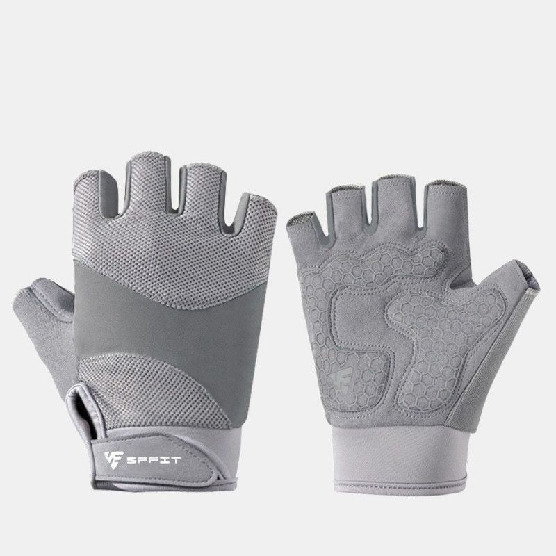 Gray - Size M - Silicone Anti-Slip Half-Finger Workout Gloves, Breathable Shock-Absorbing Gym Gloves for Cycling, One Pair, Unisex