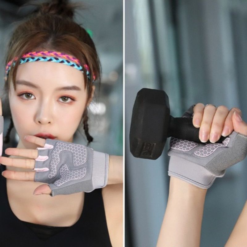 Gray - Size S - Silicone Anti-Slip Half-Finger Workout Gloves, Breathable Shock-Absorbing Gym Gloves for Cycling, One Pair, Unisex