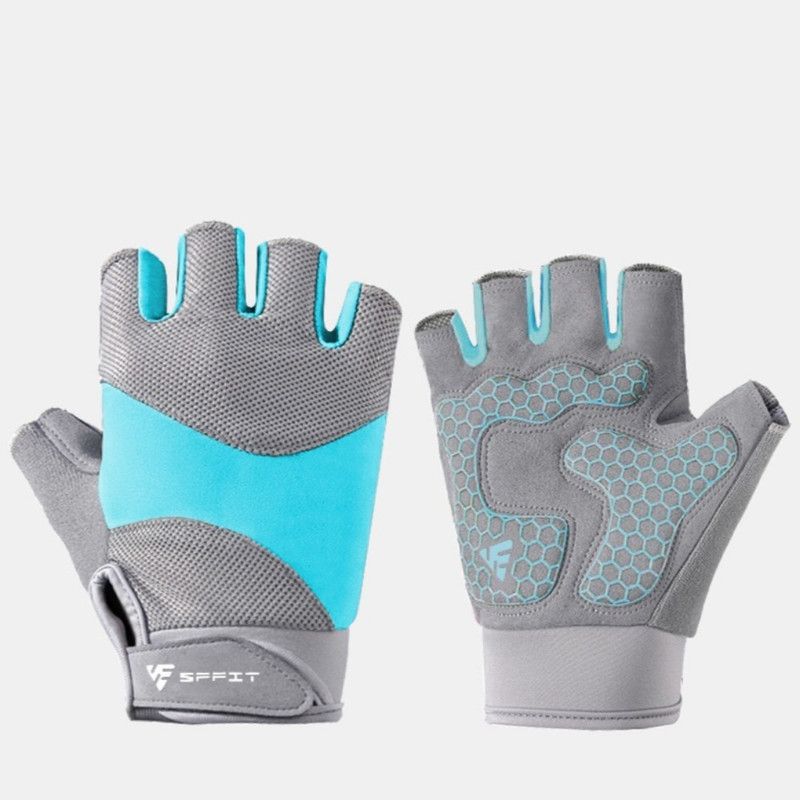 Blue - Size S - Silicone Anti-Slip Half-Finger Workout Gloves, Breathable Shock-Absorbing Gym Gloves for Cycling, One Pair, Unisex