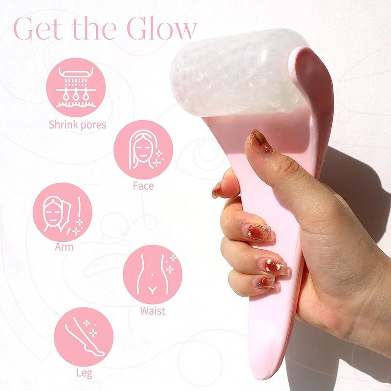 Ice Roller Facial Massager Detachable Cooling Bead Roller Skin Soothing Pink