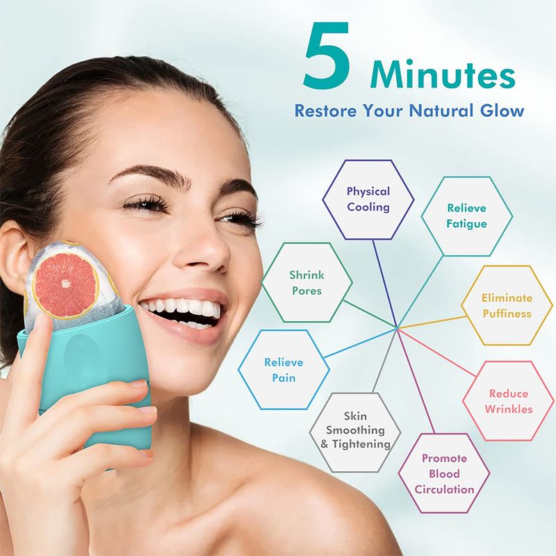 2x Ice Roller Beauty Device 2-in-1 Dual Head Cold Compress Face Tool Red