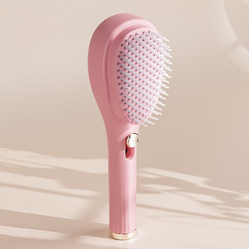 One-Click Self-Clean Retractable Massage Air Cushion Comb, Anti-Static Detangling Hair Brush for Scalp Care & Lifting—Pink