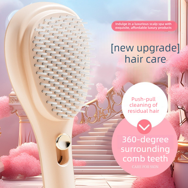 One-Click Self-Clean Retractable Massage Air Cushion Comb, Anti-Static Detangling Hair Brush for Scalp Care & Lifting—Pink