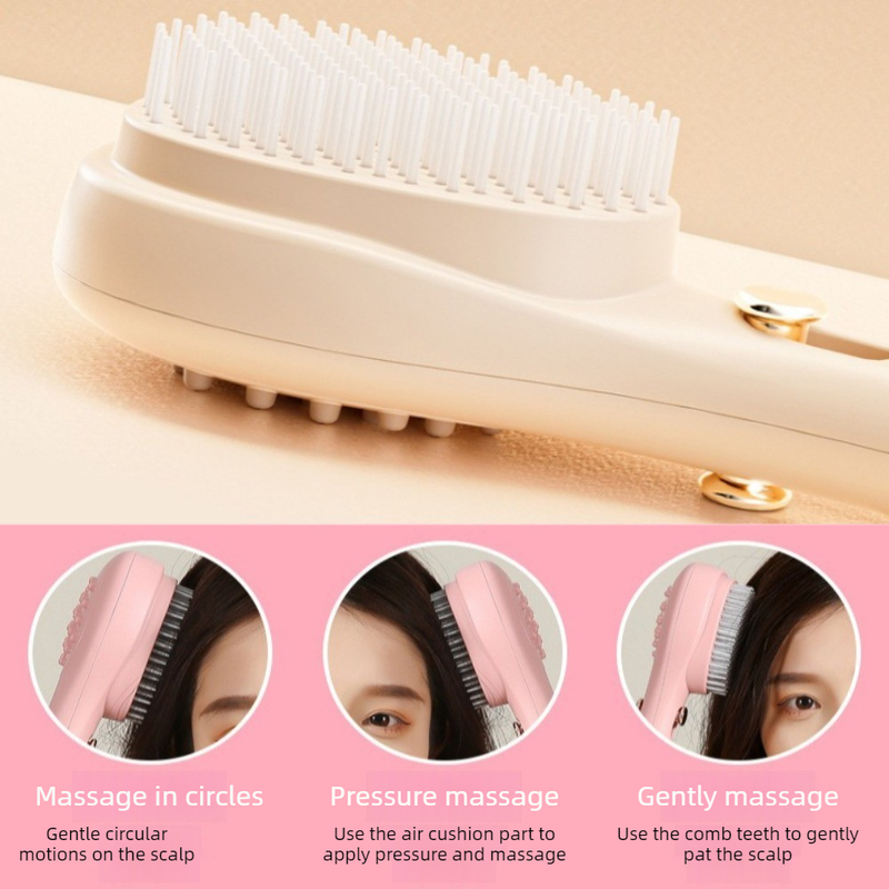 One-Click Self-Clean Retractable Massage Air Cushion Comb, Anti-Static Detangling Hair Brush for Scalp Care & Lifting—Pink