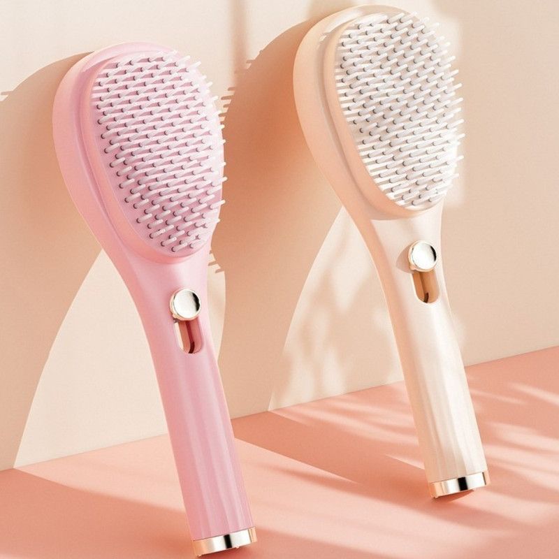 One-Click Self-Clean Retractable Massage Air Cushion Comb, Anti-Static Detangling Hair Brush for Scalp Care & Lifting—Pink