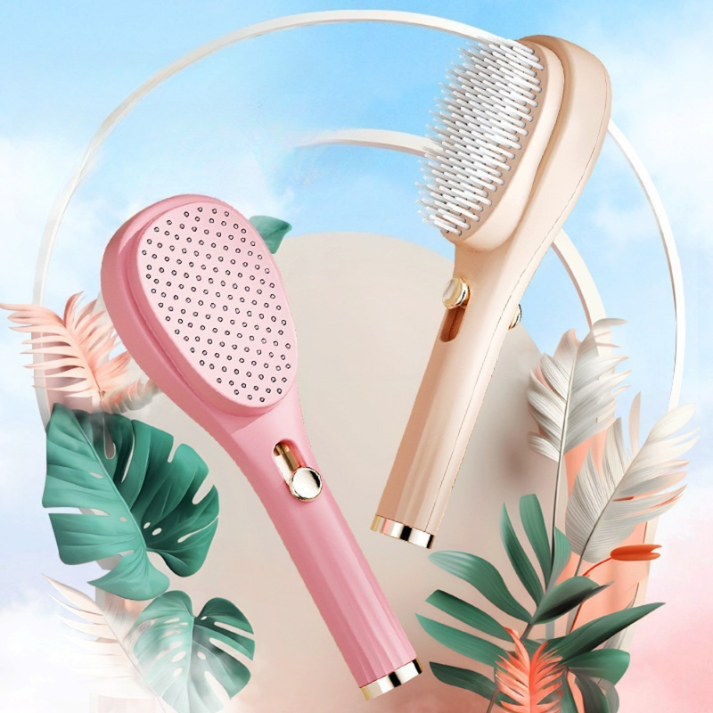 One-Click Self-Clean Retractable Massage Air Cushion Comb, Anti-Static Detangling Hair Brush for Scalp Care & Lifting—Pink