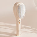 One-Click Self-Clean Retractable Massage Air Cushion Comb, Anti-Static Detangling Hair Brush for Scalp Care & Lifting—Beige