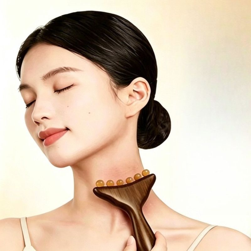 Red Sandalwood Gua Sha Facial Massager Horn Beads Lifting Meridian Stick