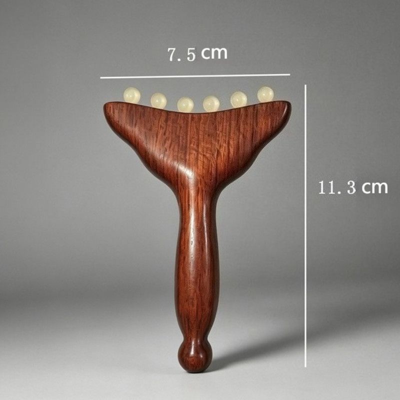 Red Sandalwood Gua Sha Facial Massager Horn Beads Lifting Meridian Stick