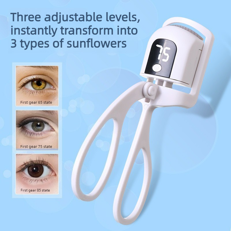 Digital 3-Temperature Heated Eyelash Curler, USB-Rechargeable, Portable, Long-Lasting Lash Curling Tool—White