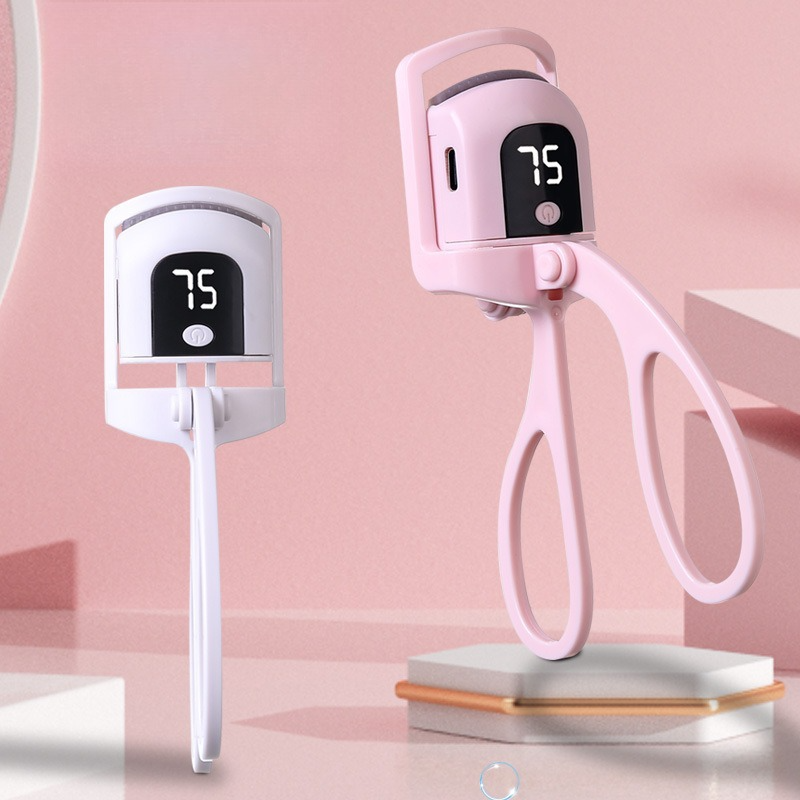 Digital 3-Temperature Heated Eyelash Curler, USB-Rechargeable, Portable, Long-Lasting Lash Curling Tool—Pink