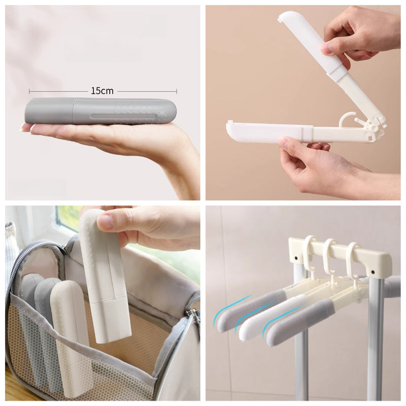4-Pack Portable Foldable Travel Clothes Hangers, Extendable Anti-Slip Clips, Multifunctional Laundry Hangers for Trips and Hotels—White