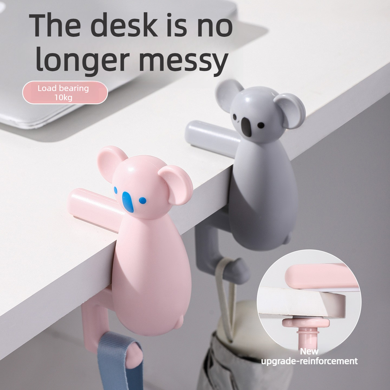 2-Pack Koala Desk Hook, Adjustable Glue-Free Table-Side Bag Hanger, Heavy-Duty Portable Backpack Hook for Students—White