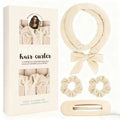 Velvet Heatless Hair Curlers Set, Overnight No-Heat Curling Ribbon with Scrunchies & Hair Clip - Beige