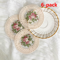 6 Pack Beige Vintage Rose Embroidered Lace Coasters, French Ins Style Round Mesh Heat Resistant Cup Mats