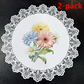 2-Pack Round PVC Lace-Printed Placemats, Waterproof, Oil-Resistant, Heat-Insulating Floral Table Mats - Daisy Pattern