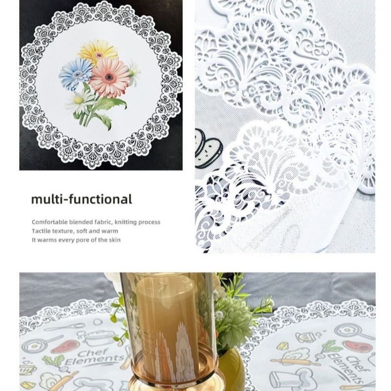 2-Pack Round PVC Lace-Printed Placemats, Waterproof, Oil-Resistant, Heat-Insulating Floral Table Mats - Daisy Pattern