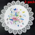 2-Pack Round PVC Lace-Printed Placemats, Waterproof, Oil-Resistant, Heat-Insulating Floral Table Mats - Tulip Pattern