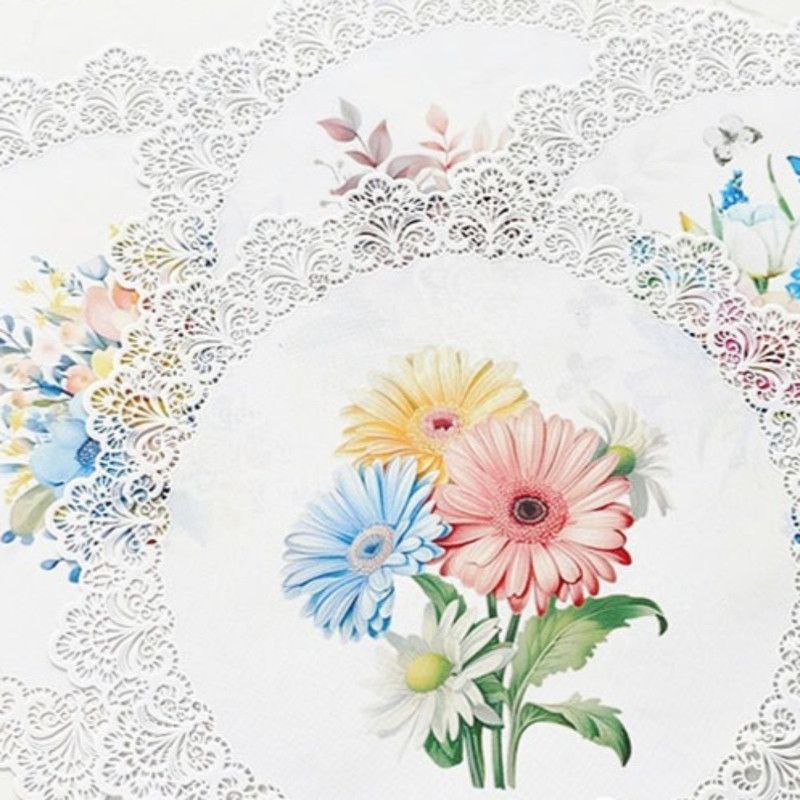 2-Pack Round PVC Lace-Printed Placemats, Waterproof, Oil-Resistant, Heat-Insulating Floral Table Mats - Tulip Pattern