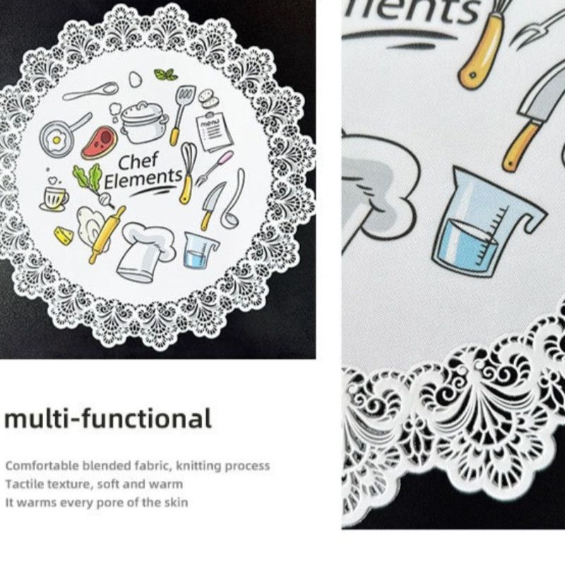 2-Pack Round PVC Lace Coffee-Printed Placemats, Waterproof, Oil-Resistant, Heat-Insulating, Non-Slip Table Mats - Cartoon Design