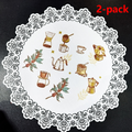 2-Pack Round PVC Lace Coffee-Printed Placemats, Waterproof, Oil-Resistant, Heat-Insulating, Non-Slip Table Mats - Hand-Painted Design