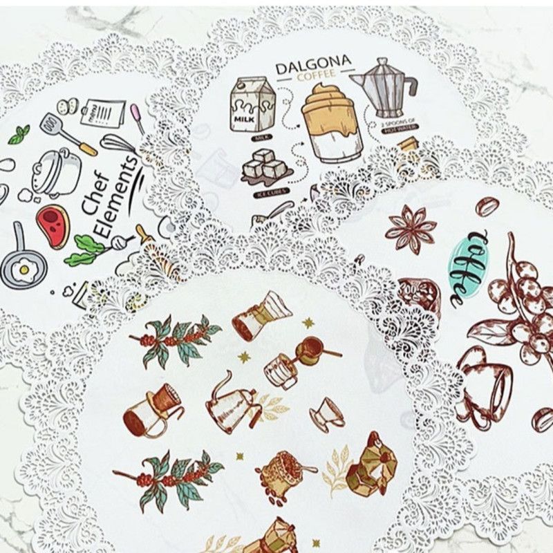 2-Pack Round PVC Lace Coffee-Printed Placemats, Waterproof, Oil-Resistant, Heat-Insulating, Non-Slip Table Mats - Coffee Design