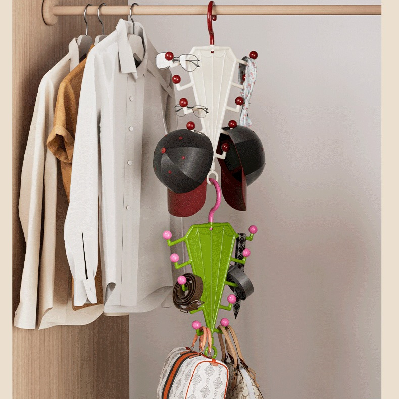 2-Piece V-Shaped Double-Sided 10-Hook Hanger Organizer, Stackable Multi-Purpose Storage Rack for Hats, Scarves, and Belts—White