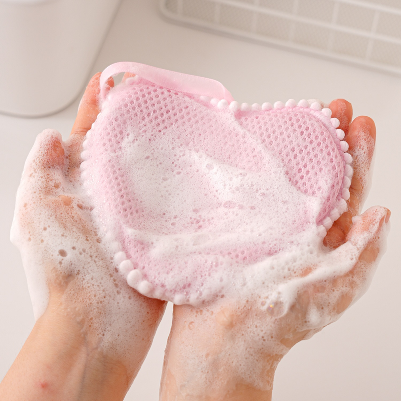 2-Pack Ins Style Cloud & Heart Soap Foaming Bag, Facial Bubble Net Soap Storage Pouch—Pink